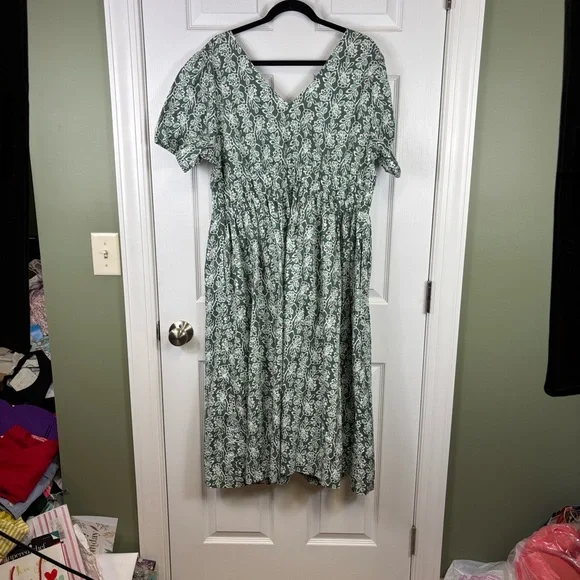 NWT J. Crew smocked waist poplin midi dress pale spinach eucalyptus sz 18 - Picture 10 of 10
